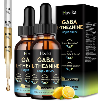 Hovika 2 Pack GABA L-Theanine Drops – Liquid GABA with L-Theanine, Magnesium Glycinate & Vitamin C | Lemon