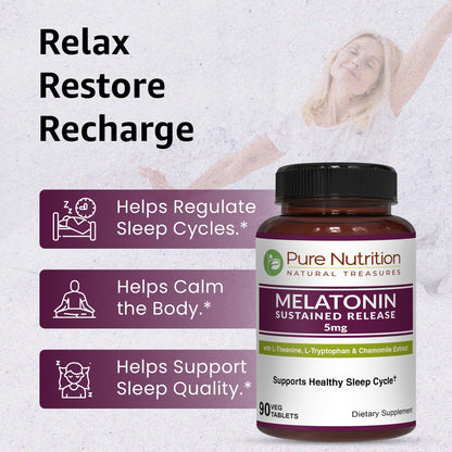 Pure Nutrition Melatonin 5mg with Valeriana wallichii – 90 Tabs | Non-Addictive Sleep Support