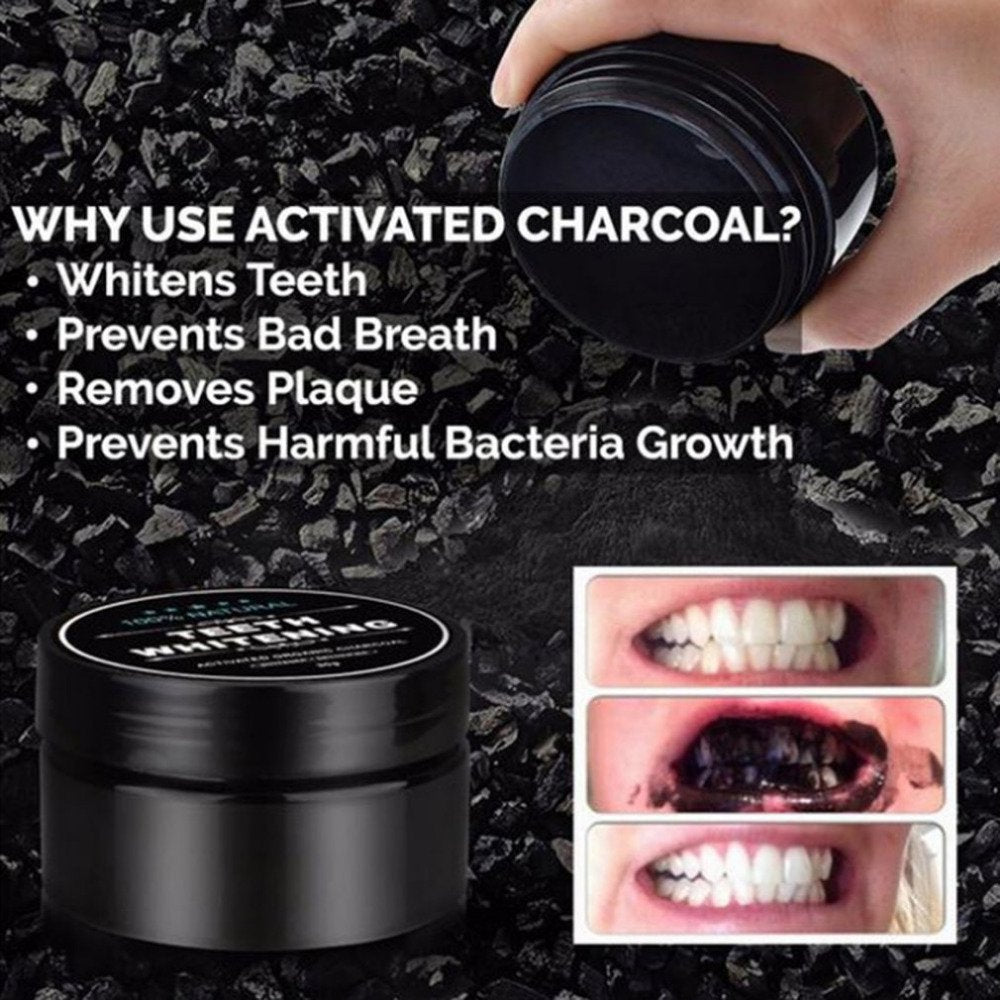 2-Pack Activated Charcoal Teeth Whitening Powder with Bamboo Brush | Coconut Charcoal