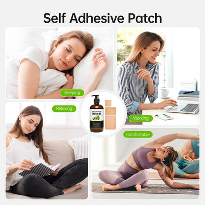 40 Pcs Castor Oil Pack Wrap – Self-Adhesive Patches + 8oz Organic Oil (237ml)