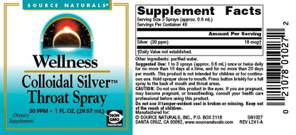 Source Naturals Wellness Colloidal Silver 30 PPM Liquid Spray Bottle - 1 fl oz