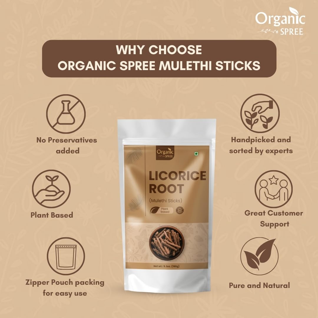 Organic Spree Licorice Root Sticks (Mulethi) - 5.3 oz | GMP Certified