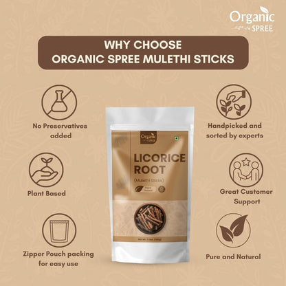 Organic Spree Licorice Root Sticks (Mulethi) - 5.3 oz | GMP Certified