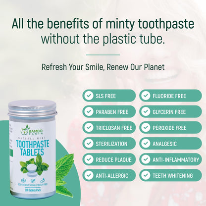 200 Pack Natural Toothpaste Tablet Bits – Mint & Activated Charcoal (Peppermint) – SLS & Fluoride Free