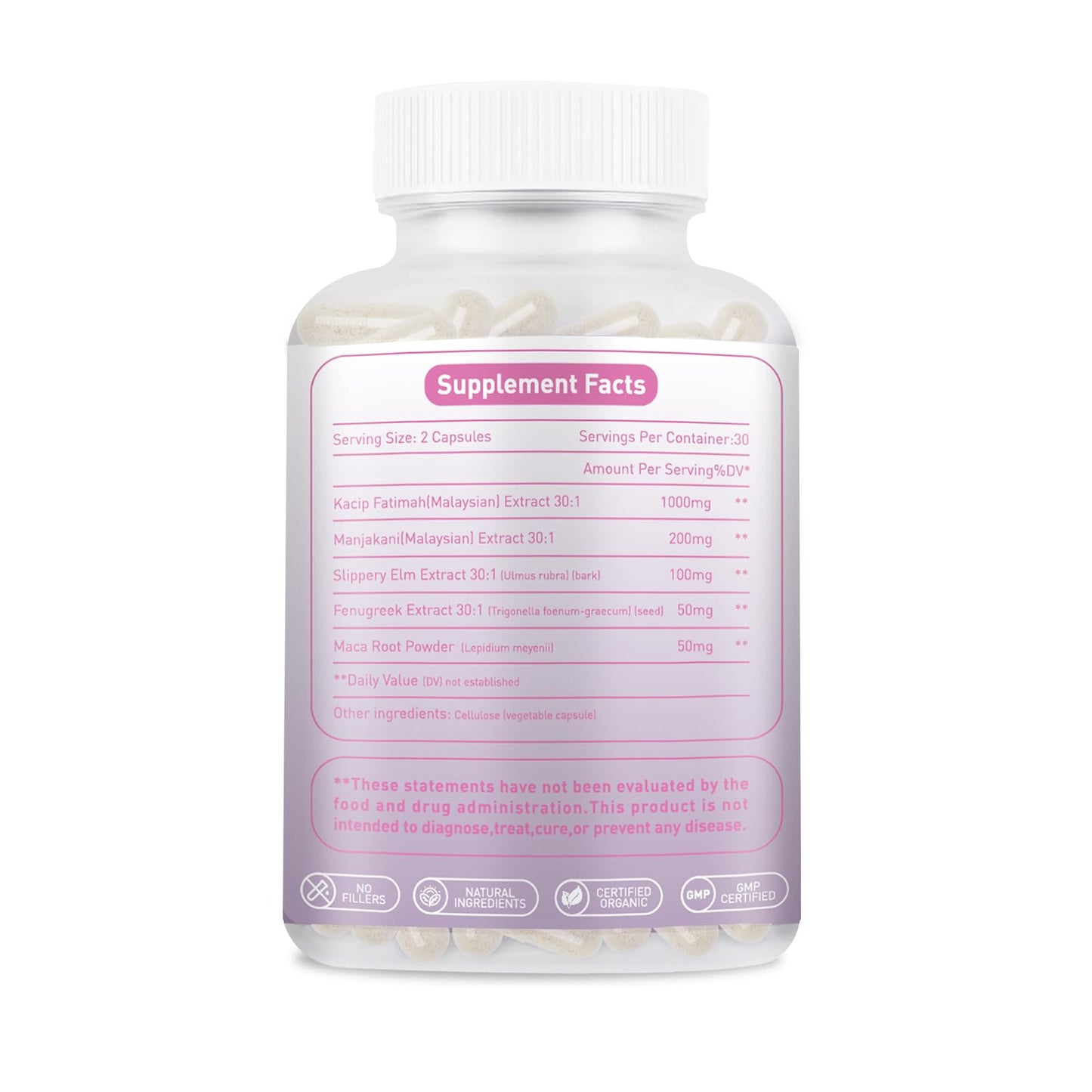 Vaginal Moisturizer Capsules – Kacip Fatimah 1000mg, Manjakni 200mg & Slippery Elm | Vegan, 60 Capsules