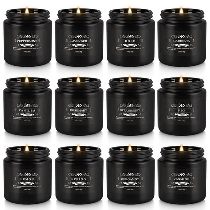 Howemon Scented Candle Set 12 Pack - Black Jar | Long-Lasting Soy Wax, Odor Elimination, Stress Relief Gift Set