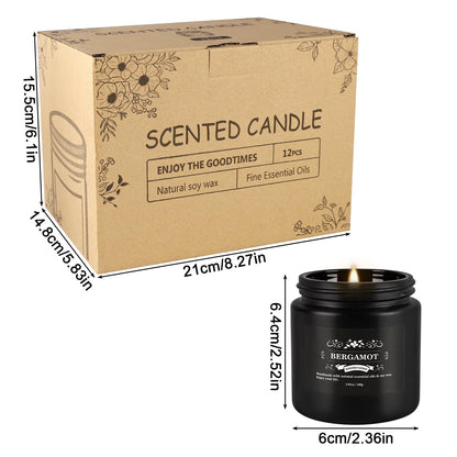Howemon Scented Candle Set 12 Pack - Black Jar | Long-Lasting Soy Wax, Odor Elimination, Stress Relief Gift Set