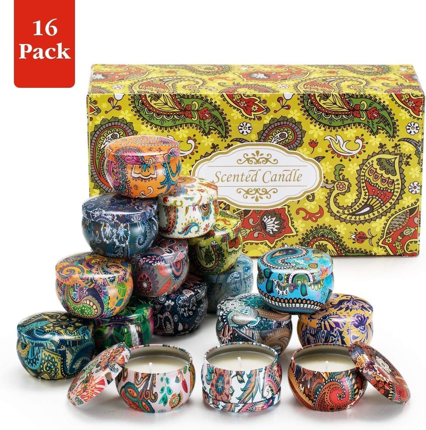 Howemon Scented Candles Gift Set - 16 Pack | Natural Soy Wax Travel Tin