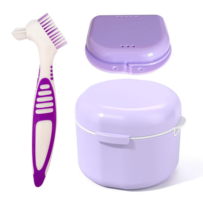 Howinn Denture Bath Case – Travel Cup with Strainer Basket (Purple)