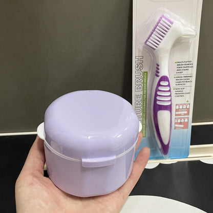 Howinn Denture Bath Case – Travel Cup with Strainer Basket (Purple)