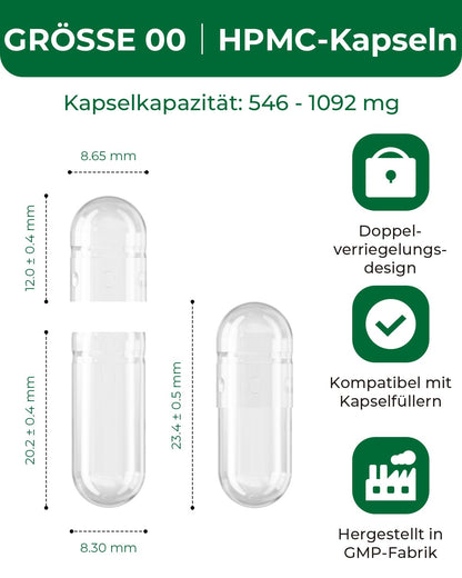 HPMC Empty Capsules 00-100 – Clear, Plant-Based, Vegetarian, Halal, Non-GMO