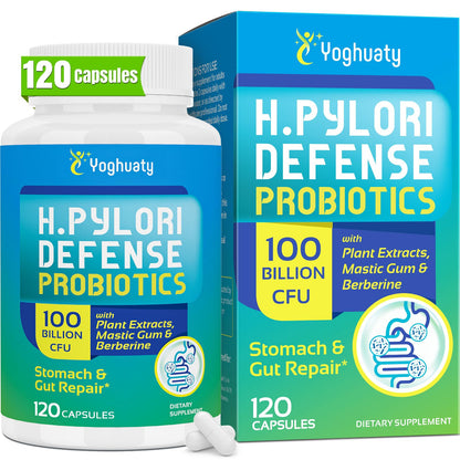 H. Pylori Defense Probiotics 100B CFU – 12 Strains, Mastic Gum, Berberine, Zinc Carnosine | 120 Capsules