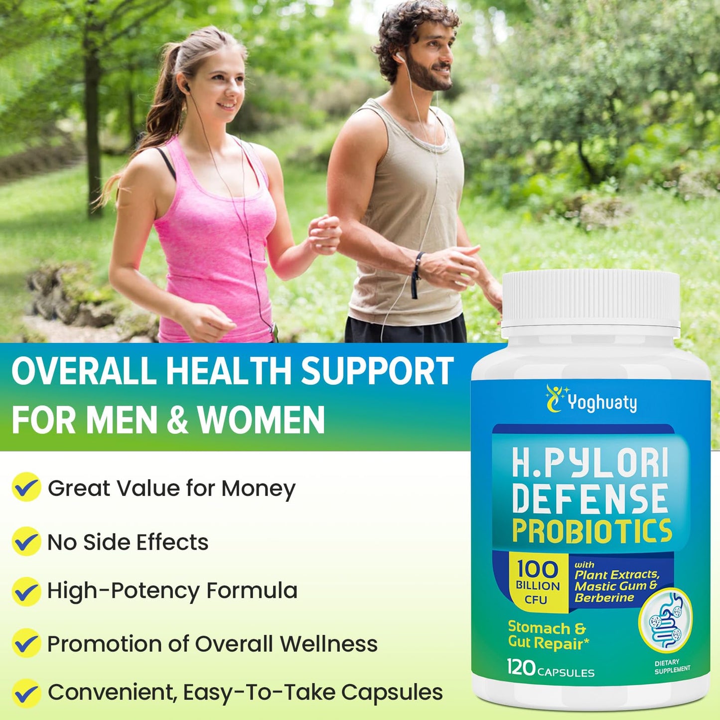 H. Pylori Defense Probiotics 100B CFU – 12 Strains, Mastic Gum, Berberine, Zinc Carnosine | 120 Capsules