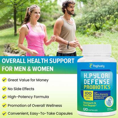 H. Pylori Defense Probiotics 100B CFU – 12 Strains, Mastic Gum, Berberine, Zinc Carnosine | 120 Capsules
