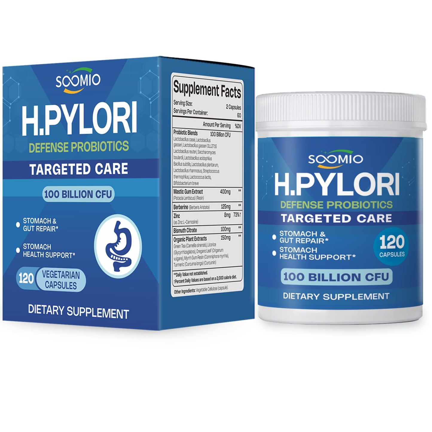 H. Pylori Support Probiotic 100 Billion CFU | Vegan Capsules 120 Count