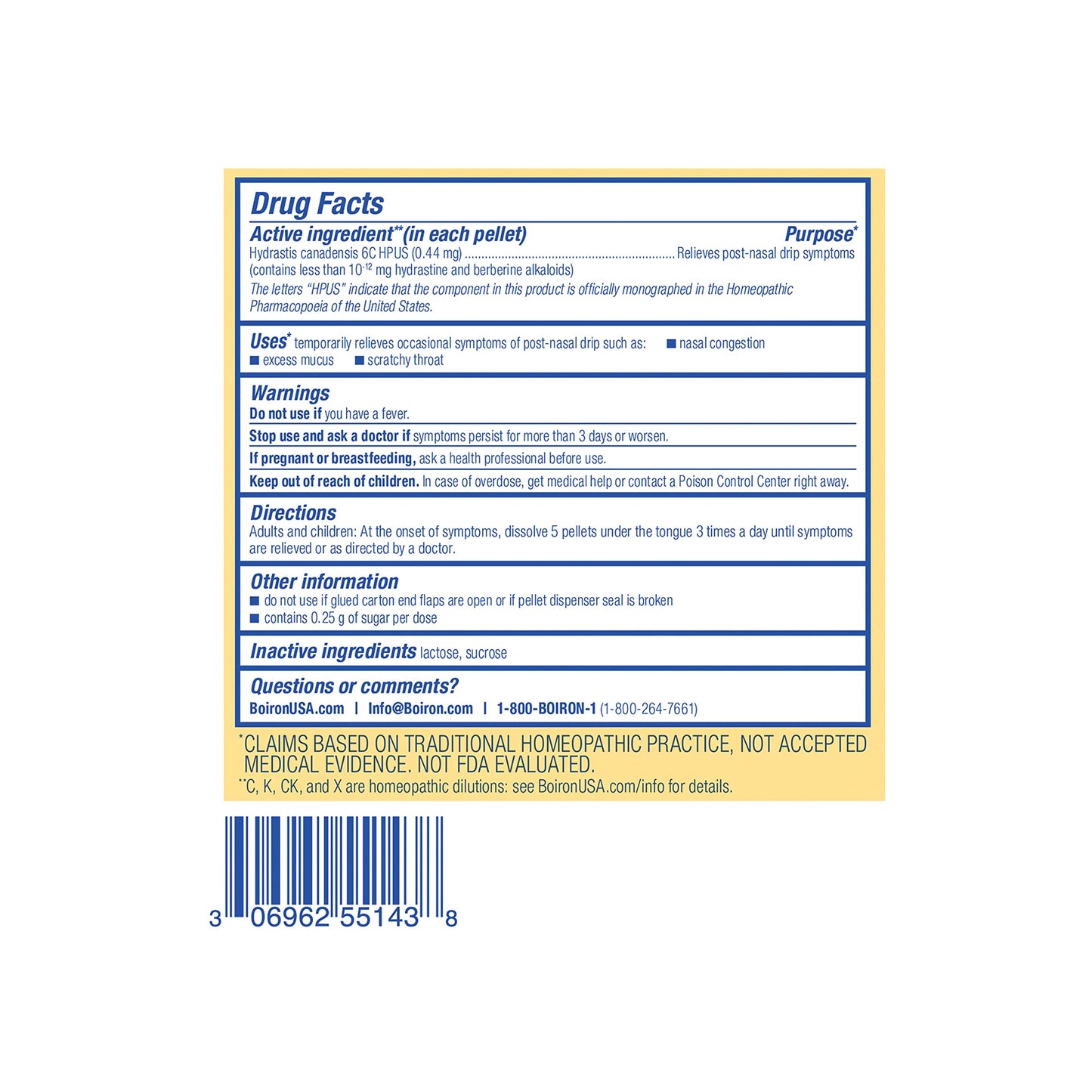 Boiron Hydrastis Canadensis 6C Homeopathic Medicine – Post-Nasal Drip Relief (240 Pellets)