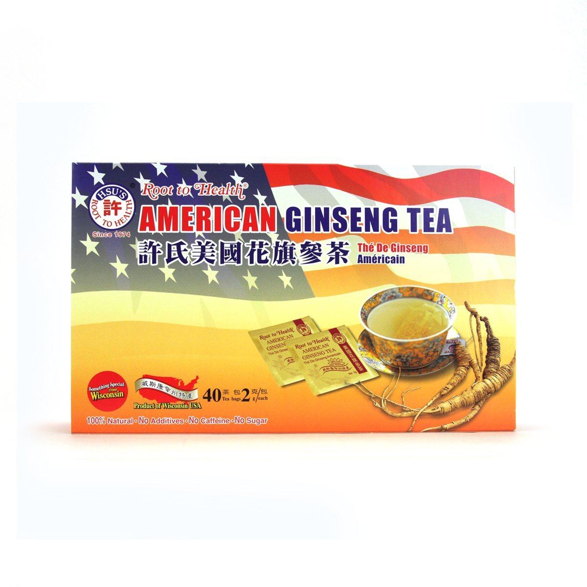 Hsu's American Ginseng Tea Bags – 40-Count Box (Wisconsin-Grown) SKU 1038