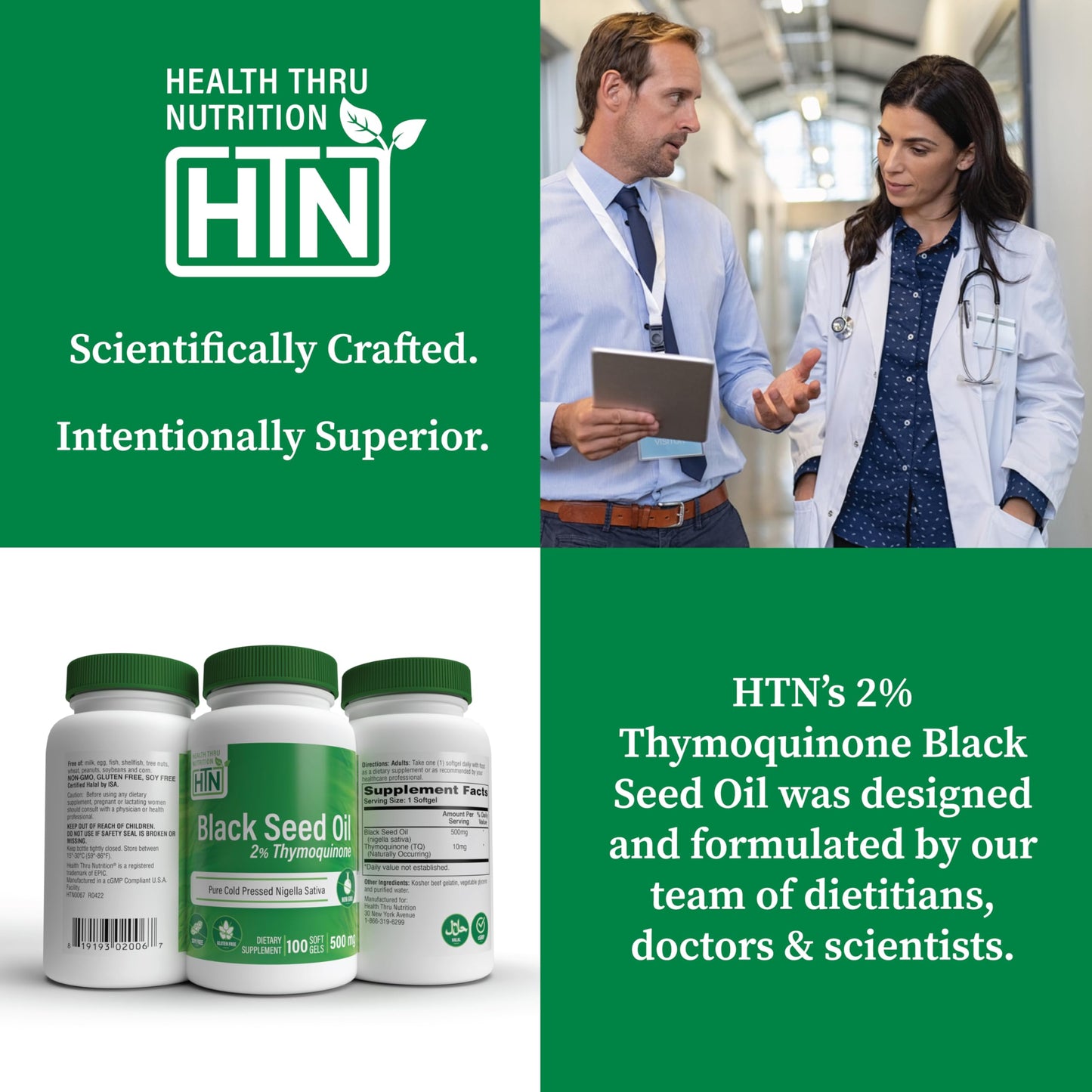 Health Thru Nutrition Black Seed Oil 500mg | 2% Thymoquinone | 100 Softgels | Organic, Non-GMO, Gluten & Soy Free