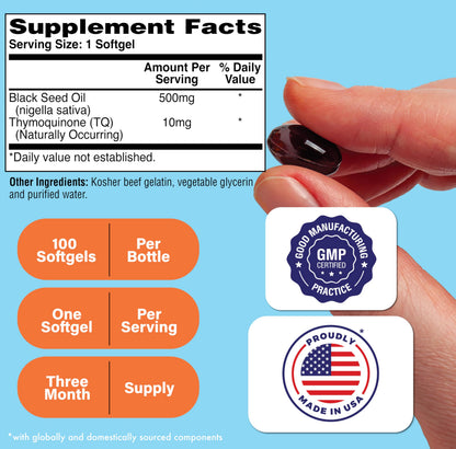 Health Thru Nutrition Black Seed Oil 500mg | 2% Thymoquinone | 100 Softgels | Organic, Non-GMO, Gluten & Soy Free