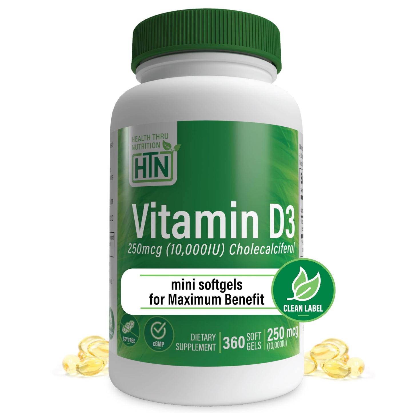 Health Thru Nutrition Vitamin D3 10,000 IU – 360 Mini Softgels | Immune Health Support