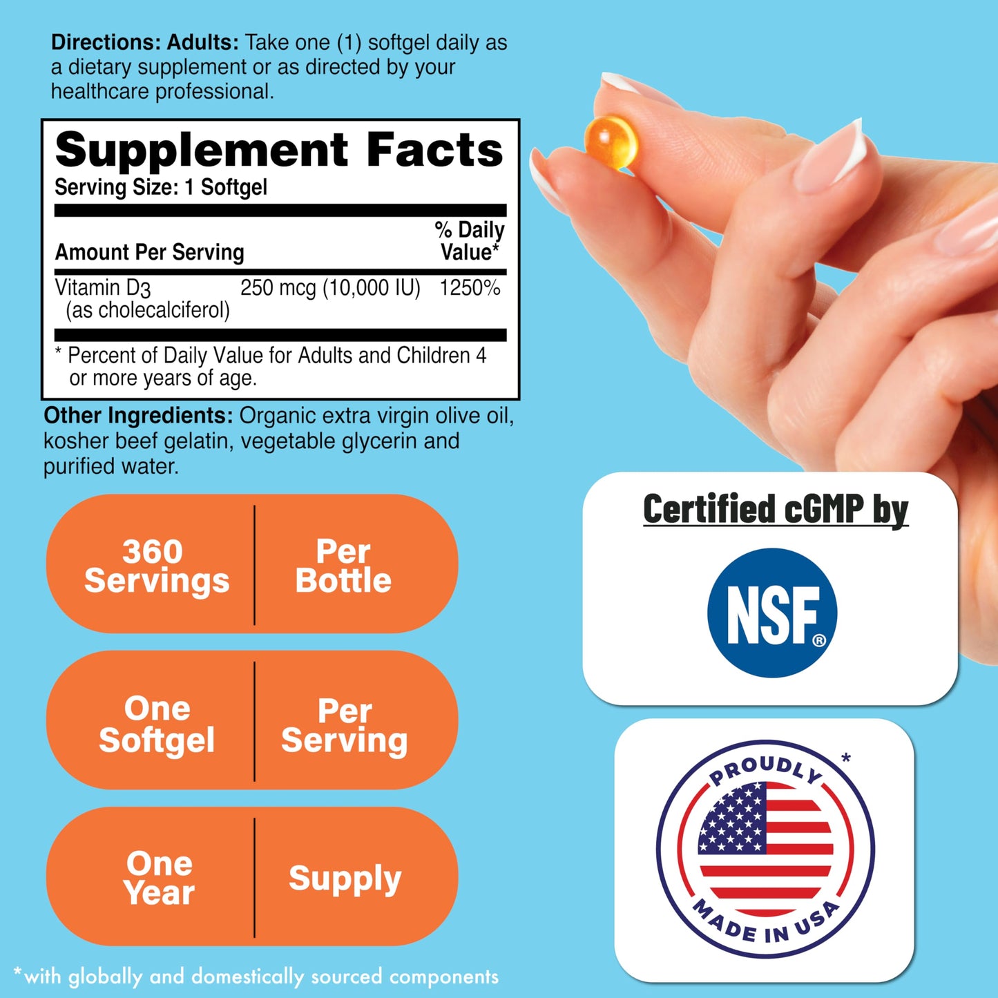 Health Thru Nutrition Vitamin D3 10,000 IU – 360 Mini Softgels | Immune Health Support