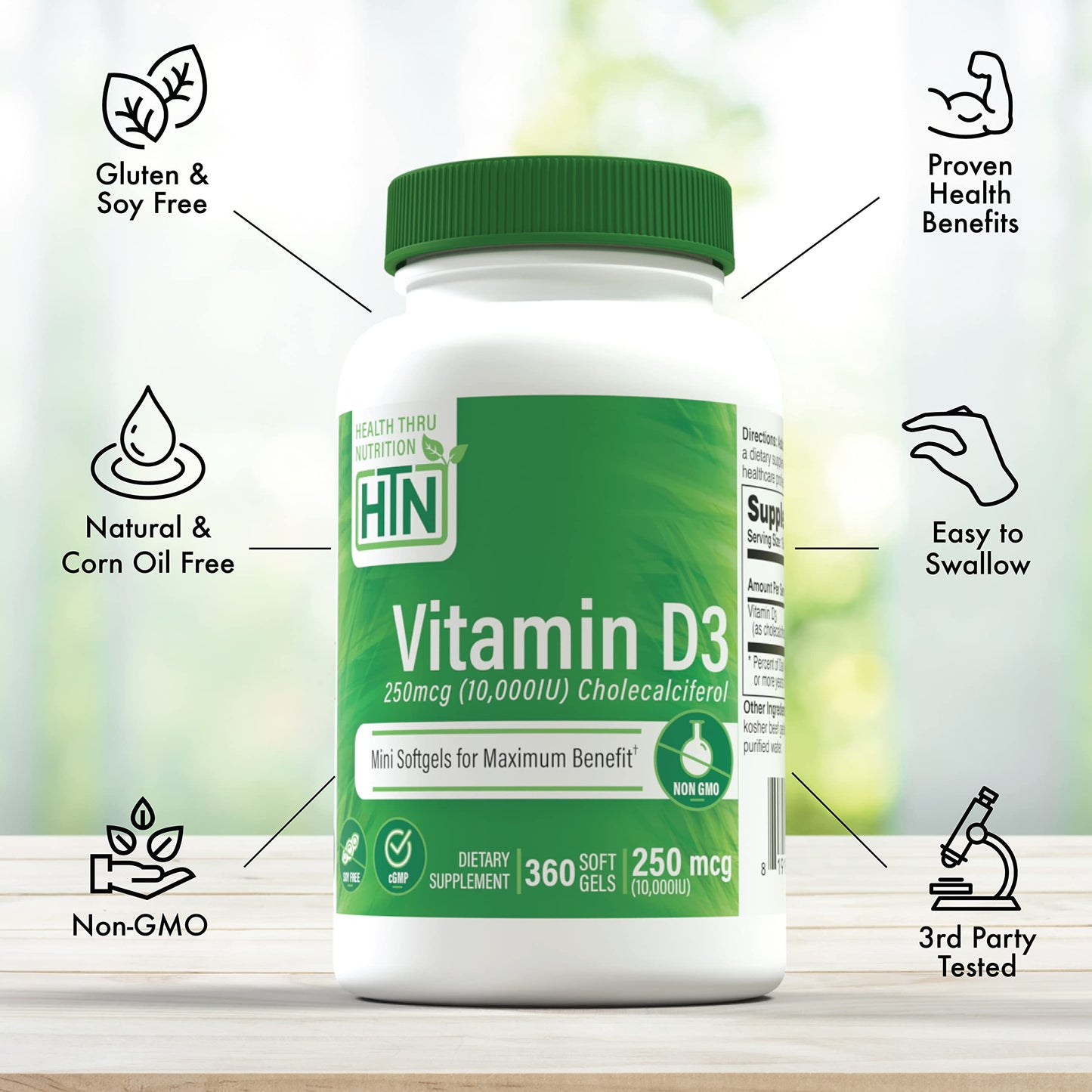 Health Thru Nutrition Vitamin D3 10,000 IU – 360 Mini Softgels | Immune Health Support