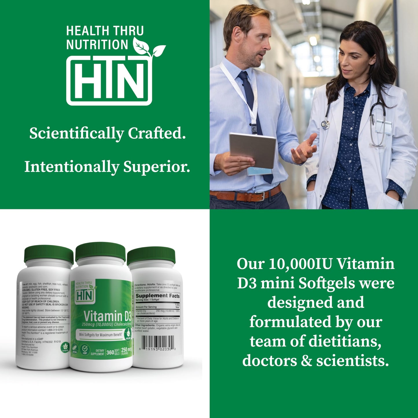 Health Thru Nutrition Vitamin D3 10,000 IU – 360 Mini Softgels | Immune Health Support