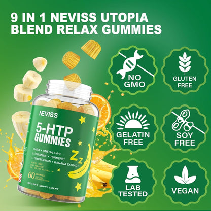 5-HTP GABA Gummies + L-Theanine & Vitamin D3 — Melatonin-Free Relaxation (Pack of 2)