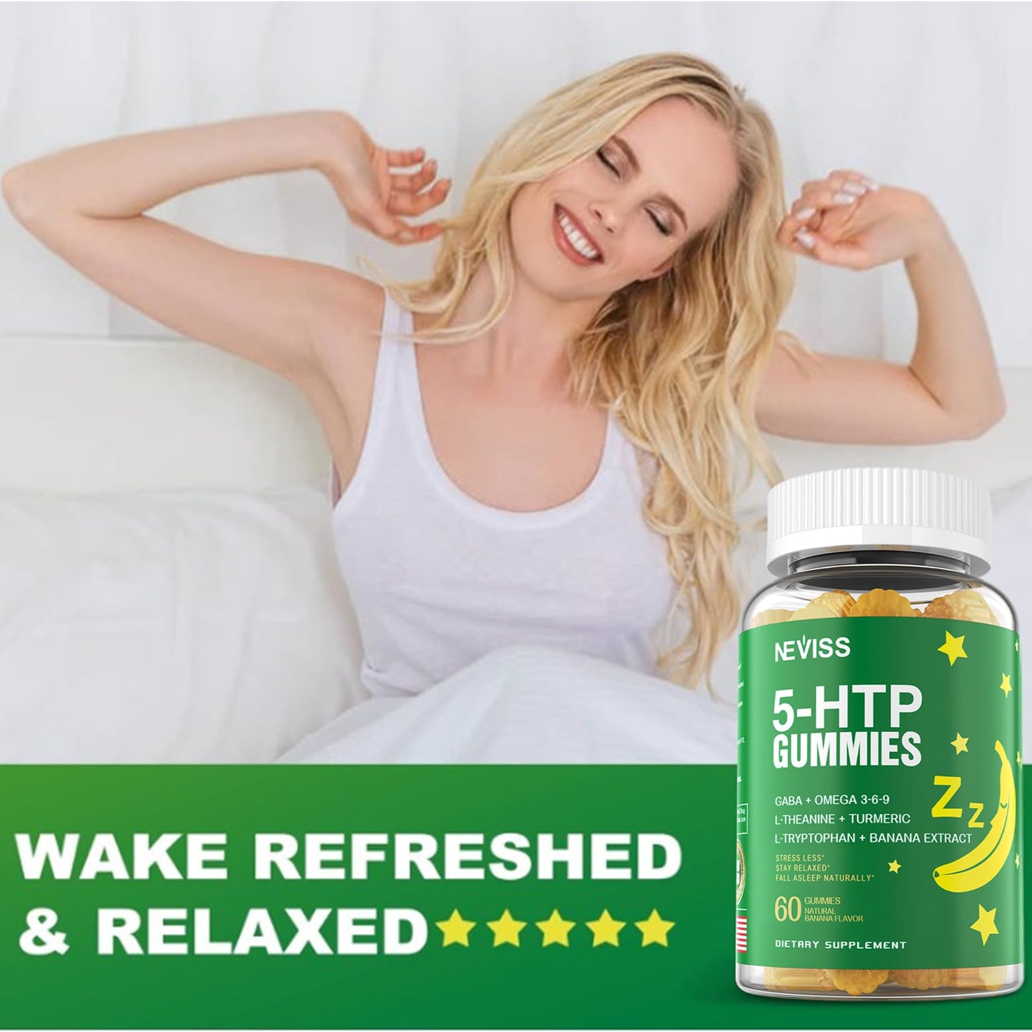 5-HTP GABA Gummies + L-Theanine & Vitamin D3 — Melatonin-Free Relaxation (Pack of 2)