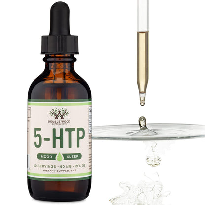 5HTP Liquid Drops - More Absorbable and Effective Than 5 HTP Capsules (60 Servings of 50mg 99%+ 5-HTP) Serotonin Supplement for Mood, Sleep, and Relaxation by Double Wood (Pack of 2)