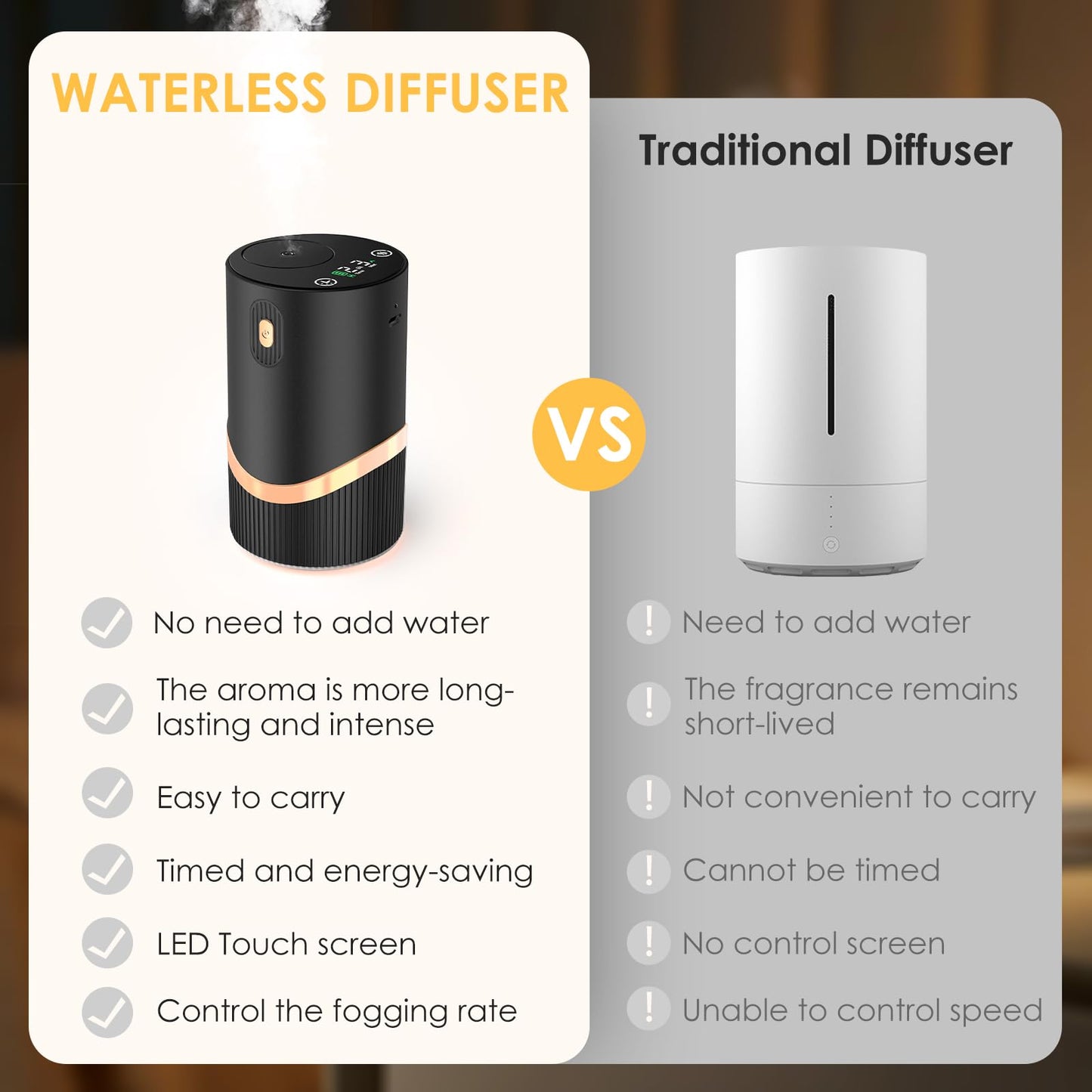 Huachuang Waterless Nebulizing Diffuser – Portable Car & Home Aromatherapy (Black) | 72h Battery, 4 Mist Levels