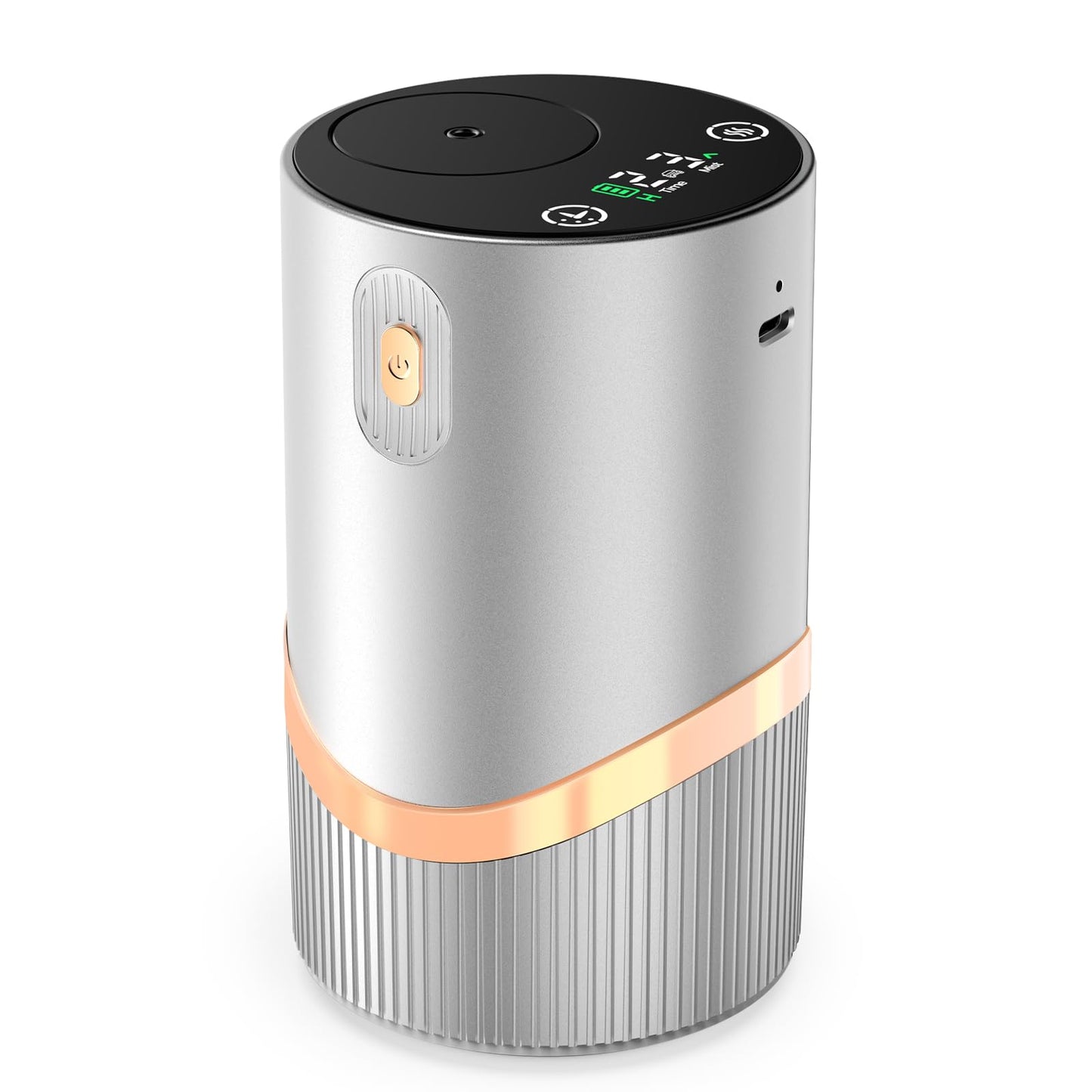 Huachuang Waterless Nebulizing Diffuser (Silver) – Portable Car & Home Aromatherapy, 4 Mist Levels