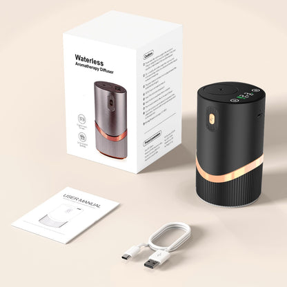 Huachuang Waterless Nebulizing Diffuser – Portable Car & Home Aromatherapy (Black) | 72h Battery, 4 Mist Levels