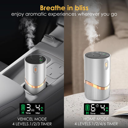 Huachuang Waterless Nebulizing Diffuser (Silver) – Portable Car & Home Aromatherapy, 4 Mist Levels