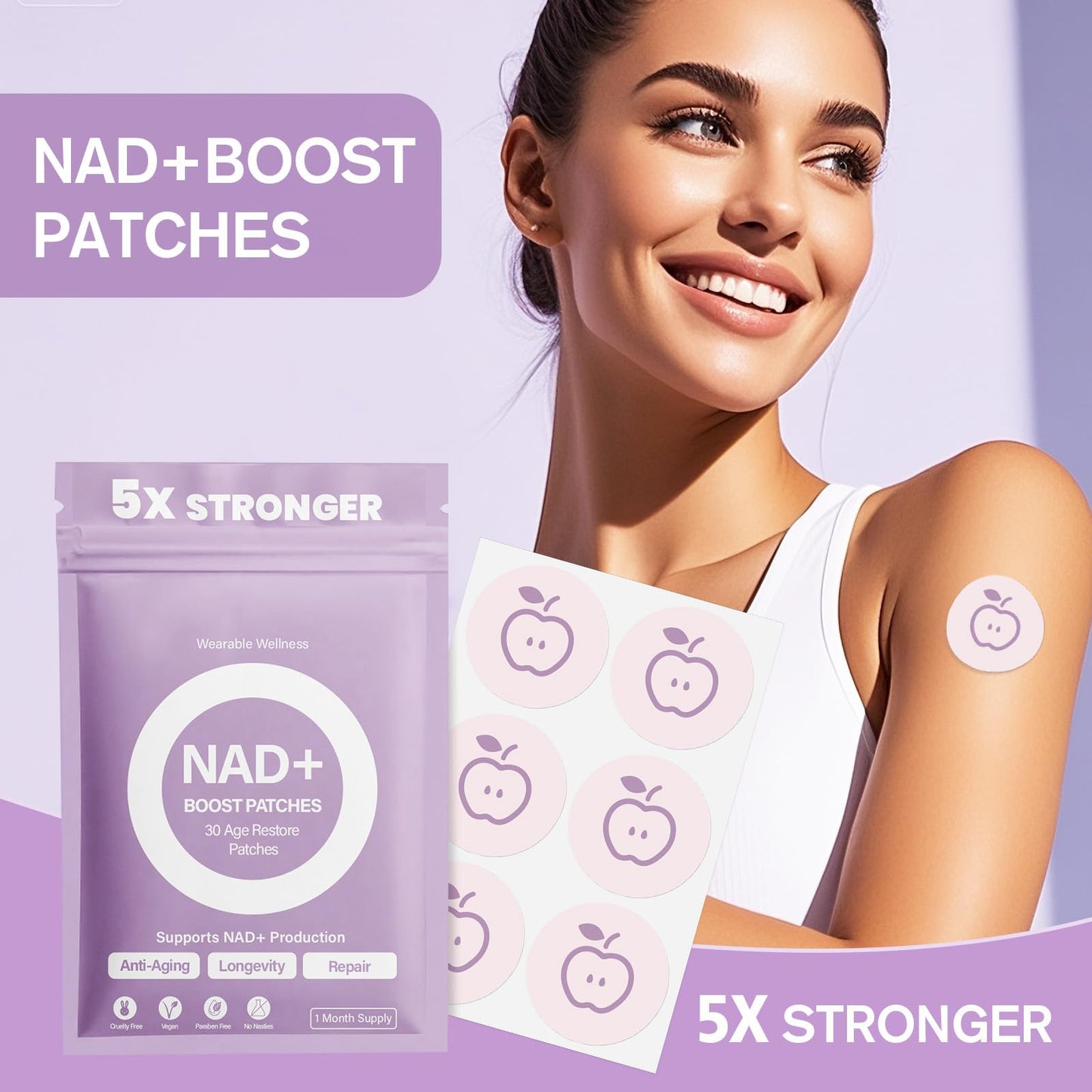 huangirl NAD+ Patches | NAD 60 Patches for Women | 8-Hr Time-Release Wellness Patch with NMNH, Resveratrol, Nicotinamide Riboside, NAC, Hyaluronic Acid, CoQ10 | Enhanced Absorption