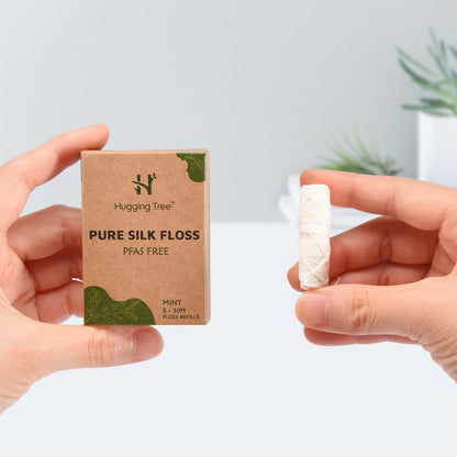Hugging Tree Natural Silk Dental Floss Refills – PFAS-Free, Zero-Waste Mint (5 Pack, 33 Yards Each)