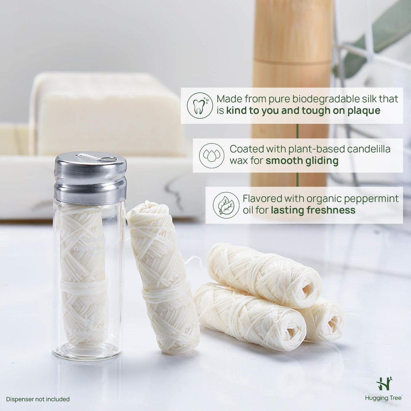 Hugging Tree Natural Silk Dental Floss Refills – PFAS-Free, Zero-Waste Mint (5 Pack, 33 Yards Each)