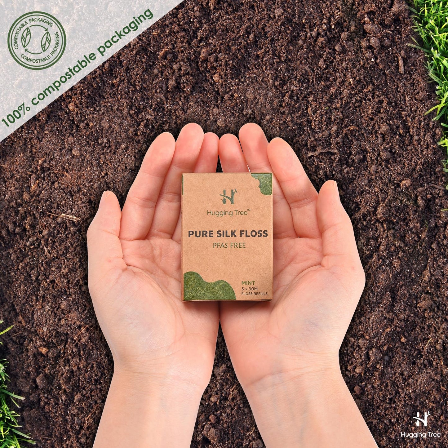 Hugging Tree Natural Silk Dental Floss Refills – PFAS-Free, Zero-Waste Mint (5 Pack, 33 Yards Each)