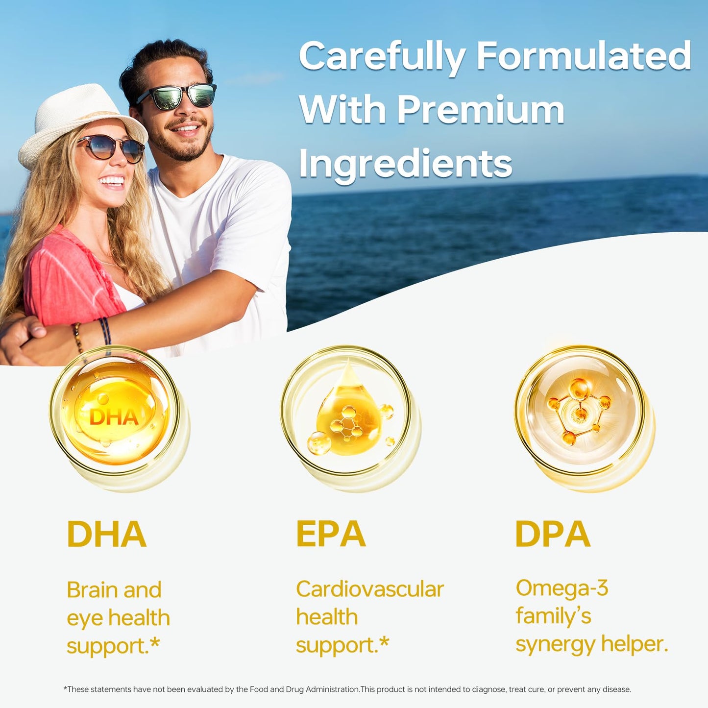 HUJ Omega 3 Fish Oil 1000mg Softgels – EPA+DPA, Heart, Brain, Skin, Eyes & Cardiovascular Support | 60 Softgels
