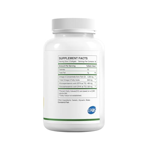 HUJ Omega 3 Fish Oil 1000mg Softgels – EPA+DPA, Heart, Brain, Skin, Eyes & Cardiovascular Support | 60 Softgels
