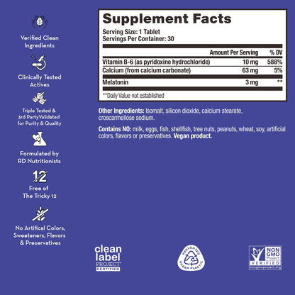 HUM Beauty zzZz Melatonin Sleep Supplement – 3mg, Vegan, Gluten Free, 30 Tablets