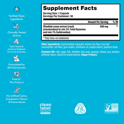 HUM Big Chill Rhodiola Rosea Adaptogen – Focus, Calm & Adrenal Support, 500mg, 30 Vegan Capsules