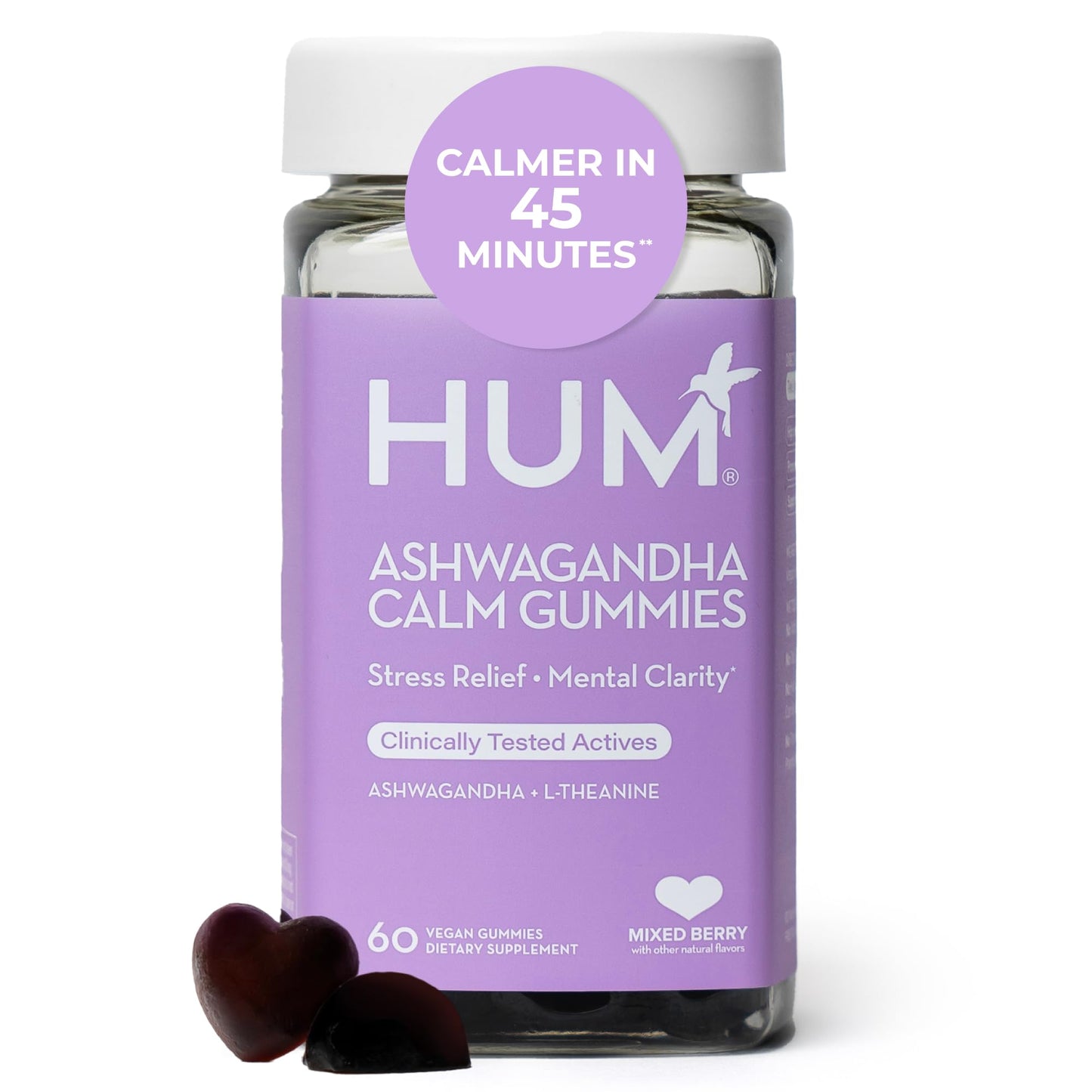 HUM Calm Ashwagandha Gummies with L-Theanine – Relaxation & Clarity (60 Gummies)