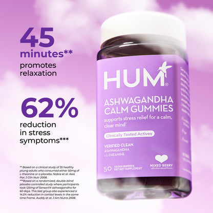 HUM Calm Ashwagandha Gummies with L-Theanine – Relaxation & Clarity (60 Gummies)