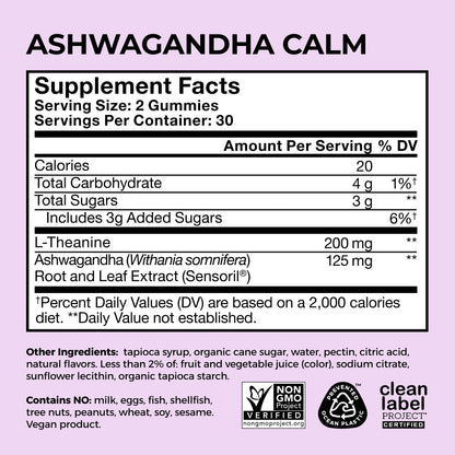 HUM Calm Ashwagandha Gummies with L-Theanine – Relaxation & Clarity (60 Gummies)