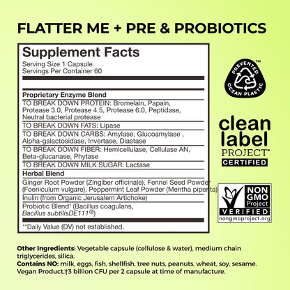 HUM Flatter Me Digestive Enzymes | Fast Debloat Formula, 60 Capsules