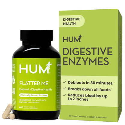 HUM Flatter Me Digestive Enzymes for Women & Men - Fast Debloat, Ginger & Peppermint, 60 Capsules