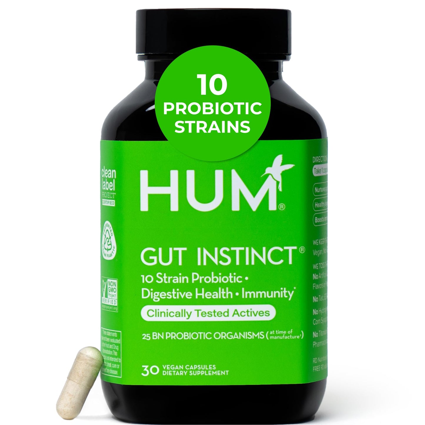 HUM Gut Instinct Probiotics for Women & Men | Digestive Health, 25B CFU