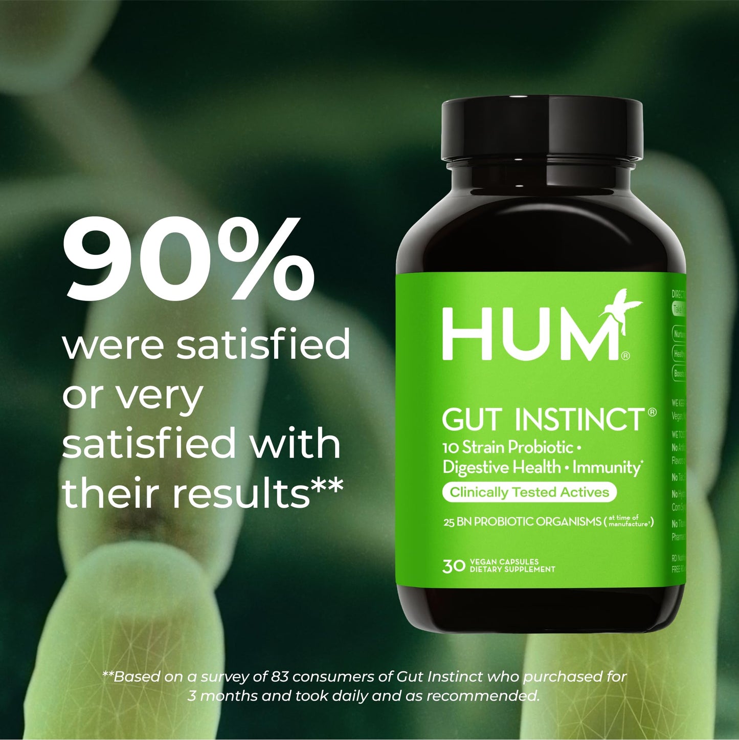 HUM Gut Instinct Probiotics for Women & Men | Digestive Health, 25B CFU