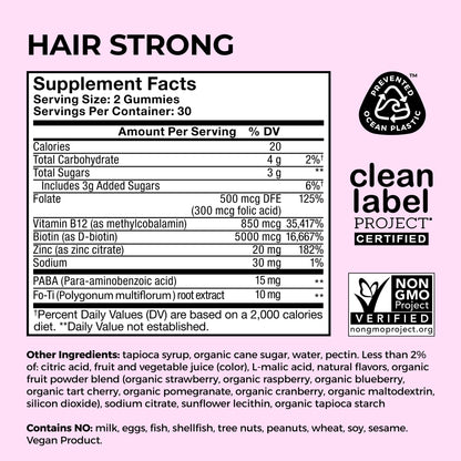 HUM Hair Growth Gummies with Biotin, Zinc & B12 – 60 Gummies